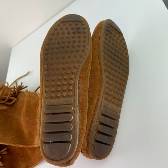 MINNETONKA Brown Genuine Suede Knee High Lace Up Moccasins Boots 7 CLASSIC - Picture 3 of 6